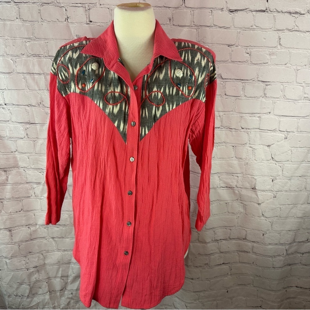 Vtg Toni Todd western southwestern studded embroidered textured woven no sz